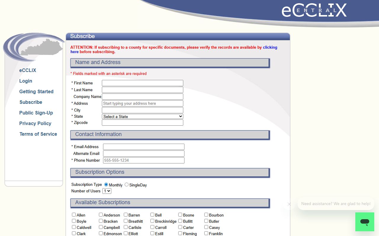 eCCLIX commercial subscription portal for county clerk records