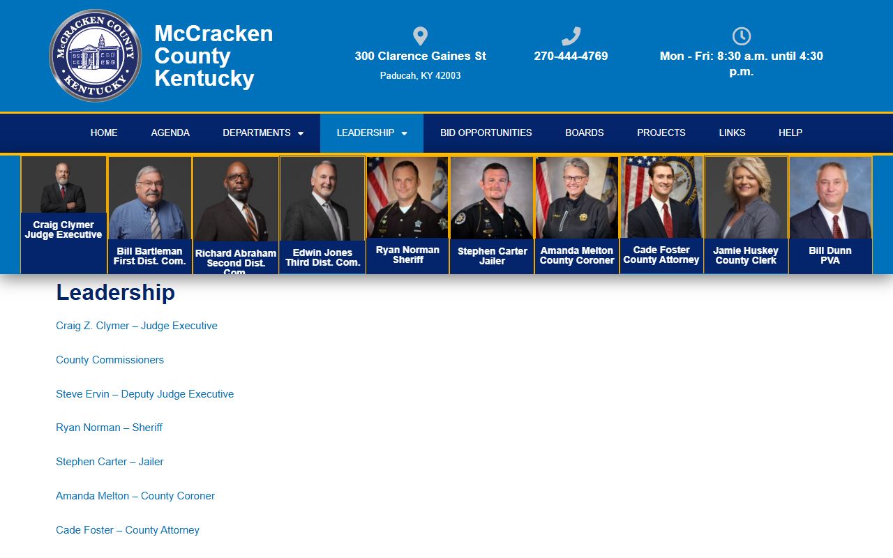 McCracken County leadership page listing county officials