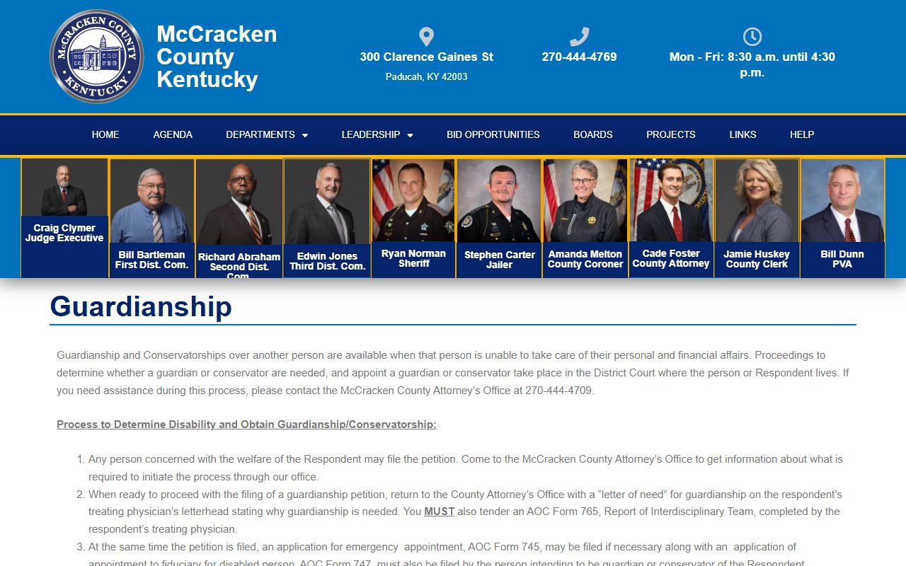 McCracken County guardianship page for District Court guardianship proceedings
