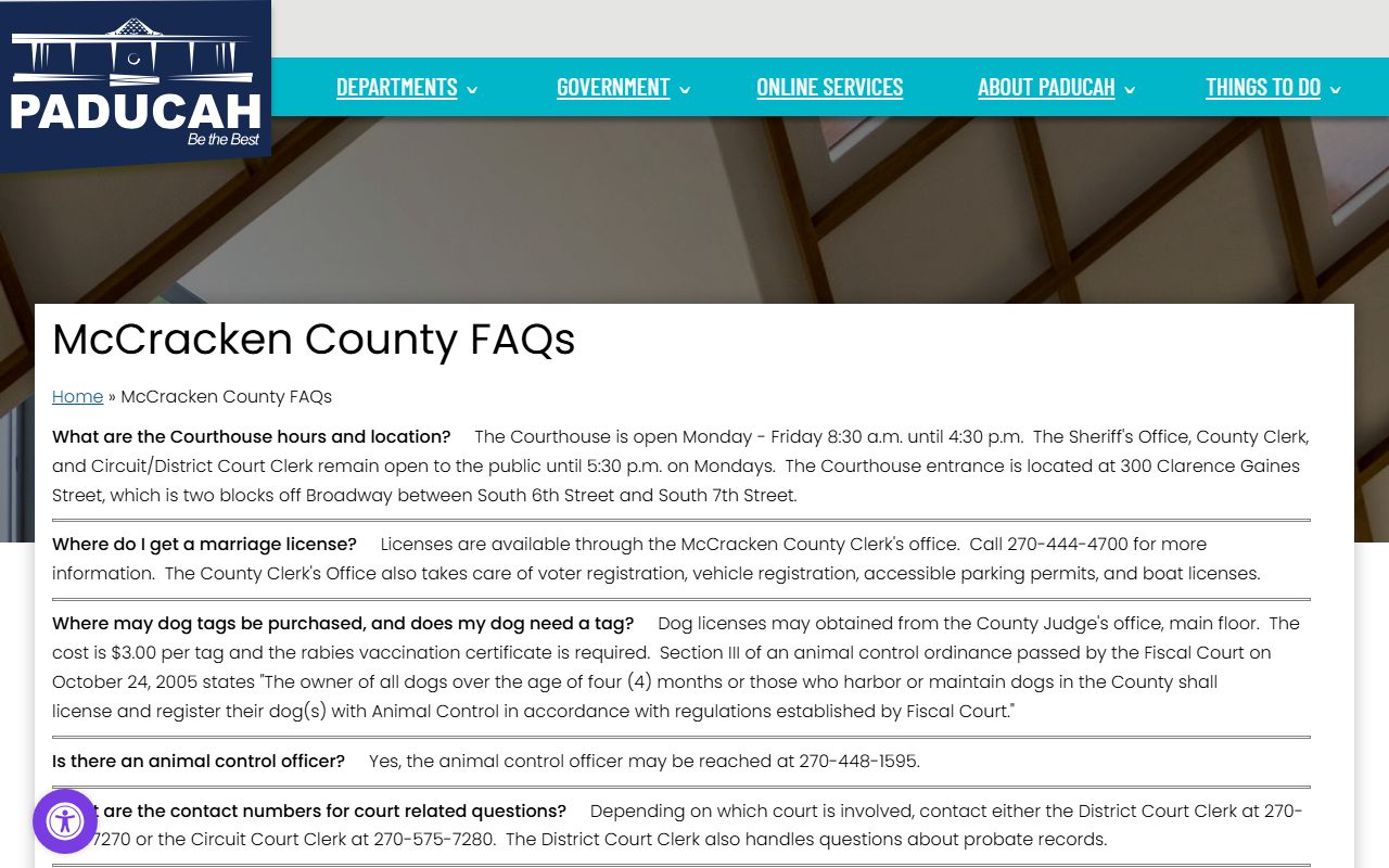 Paducah McCracken County FAQ with local court phone number guidance