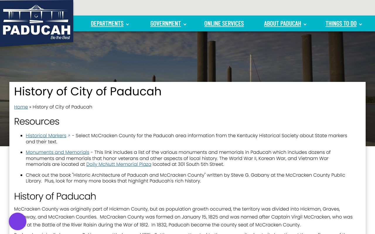 City of Paducah history page with local county-seat context