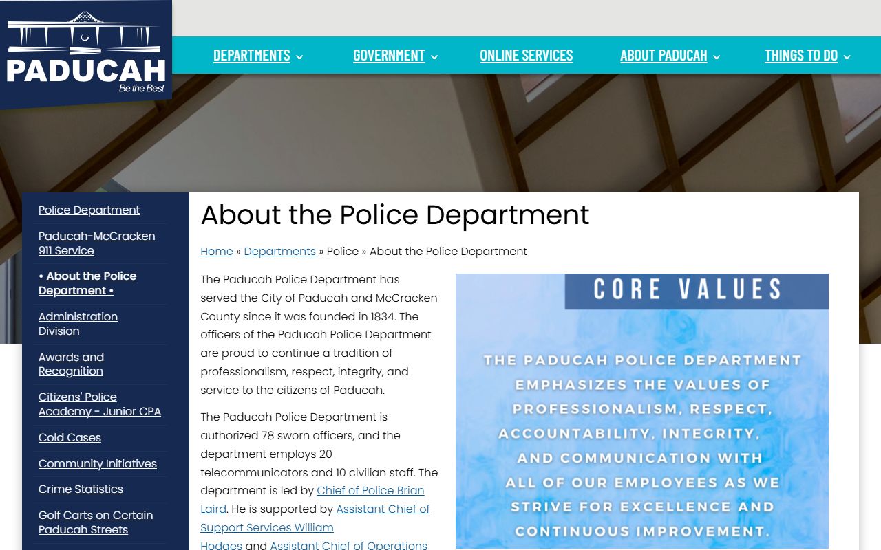 Paducah Police Department history page