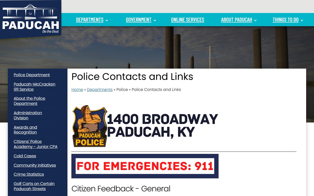Paducah Police contacts and links with county justice phone numbers