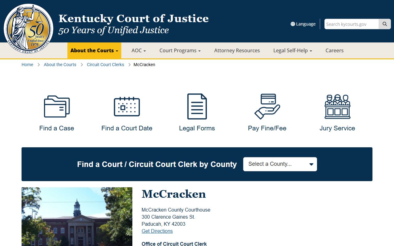 McCracken County court records on the Kentucky Court of Justice county page