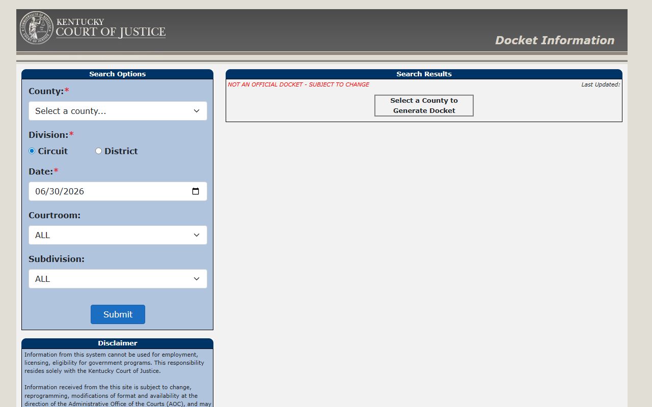 McCracken County court docket lookup for court dates